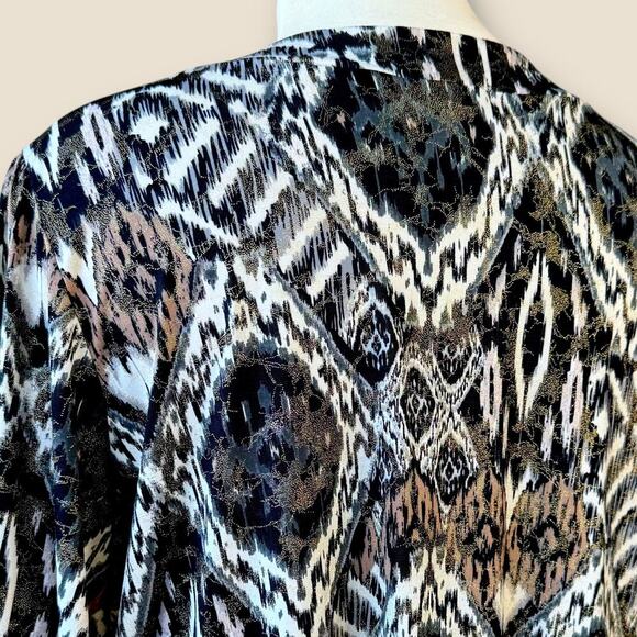 DressBarn Vintage 3/4 Sleeves Beaded V Neck Jersey Top Blouse Size 22/24 Ikat - Picture 10 of 13